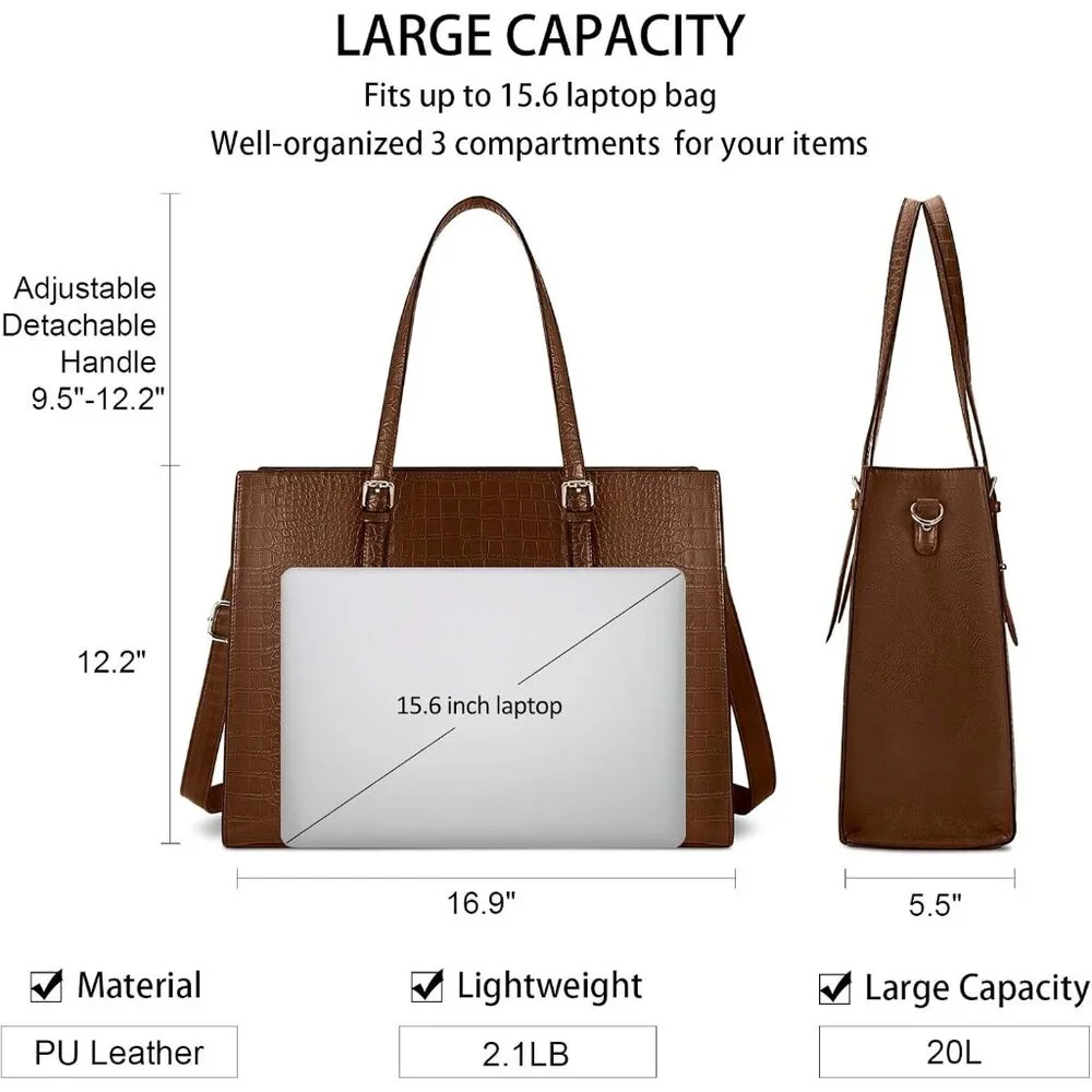 〽️Women Coffee Leather Waterproof Professional Shoulder Bag 15.6 Inch Laptop Bag